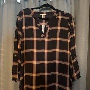 Maurices Black and Tan Plaid Blouse